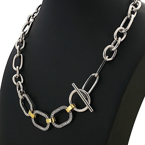 Silver Crystal Chain Link Punk Statement Necklace - Picture 4 of 12